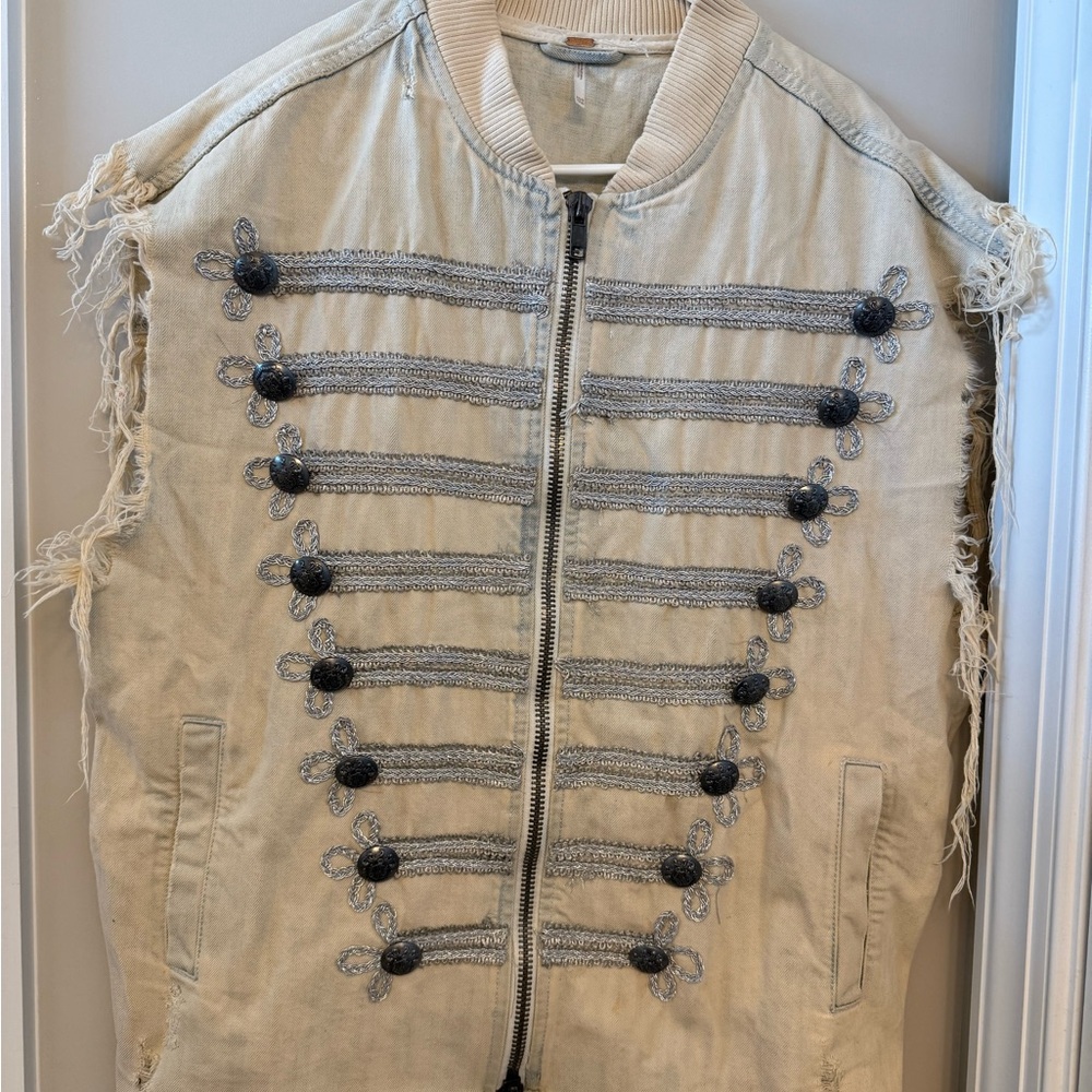 Free People Cream Bomber Jacket with Silver Accents size xs - Picture 2 of 5